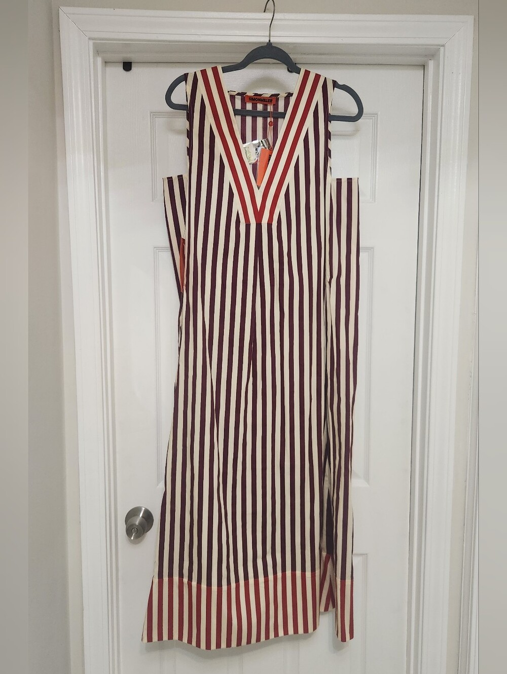 Simon Miller Mar Poplin Maxi Dress Bordeaux Stripe Medium NWT